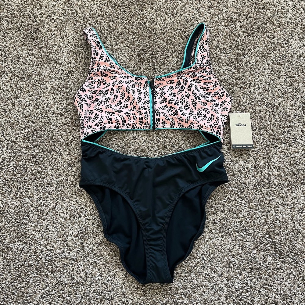 NWT Nike One Piece Cutout Swimsuit Animal Print Pink Black Teal XL